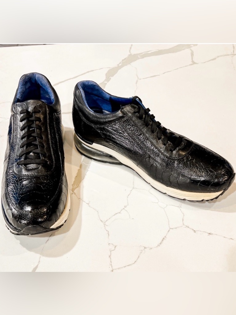Belvedere Todd Exotic Black Ostrich Lace Up Bubble Sole Sneaker Mens Sz 11